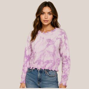 Decker Hand Dyed Lavender Distressed Cotton Sweater, Size Small